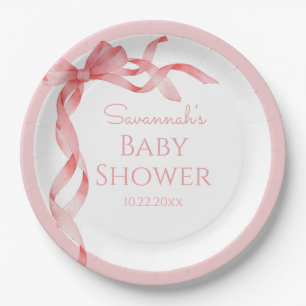 Elegant ist eine Girl Pink Bow Baby Dusche Pappteller