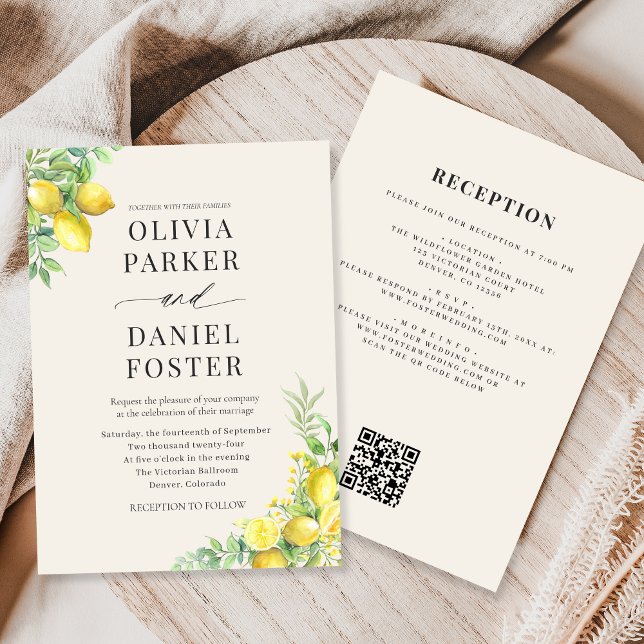 Elegant Italian Lemon QR Code Wedding Einladung (Von Creator hochgeladen)