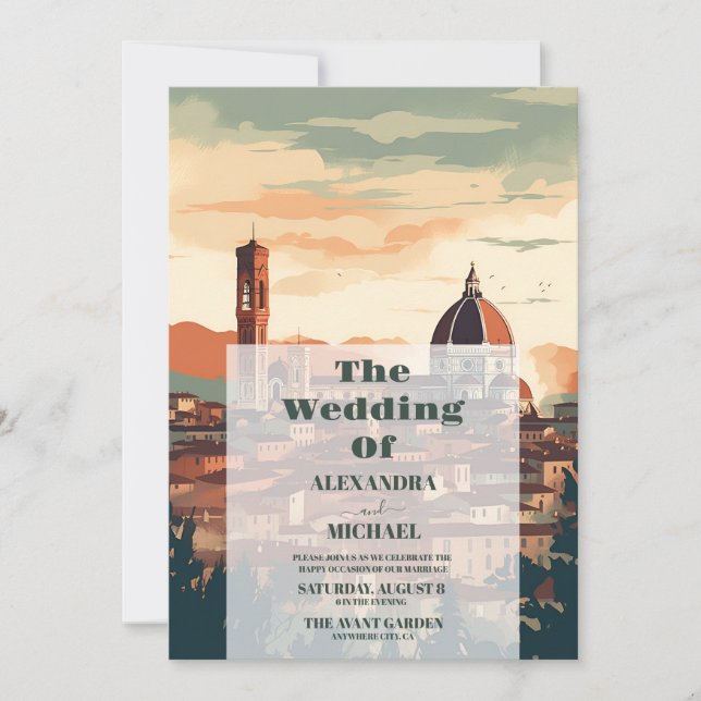 Elegant Italy Florence Hochzeit in Urlaubsort Einladung (Vorderseite)