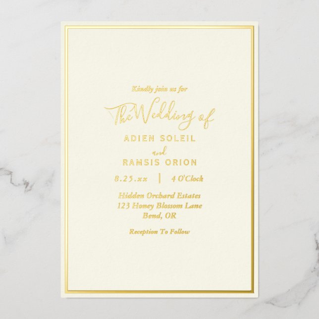 Elégant Ivoire Mariage Gold Foil Invitation (Recto)
