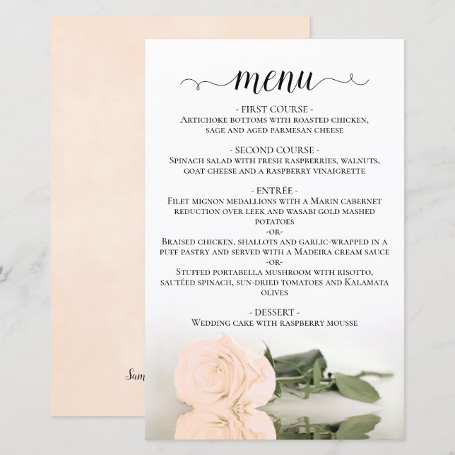 Elégant ivoire Pêche Rose Budget Mariage Menu (Devant / Derrière)