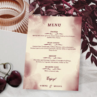 Elegant Ivory and Burgundy Retro Wedding Simple Menükarte