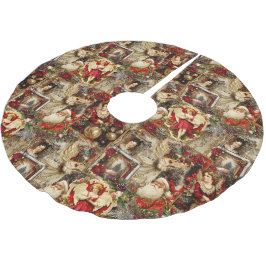 Elegant Ivory and Red Victorian Christmas Collage Polyester Weihnachtsbaumdecke