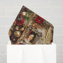 Elegant Ivory and Red Victorian Christmas Collage Seidenpapier