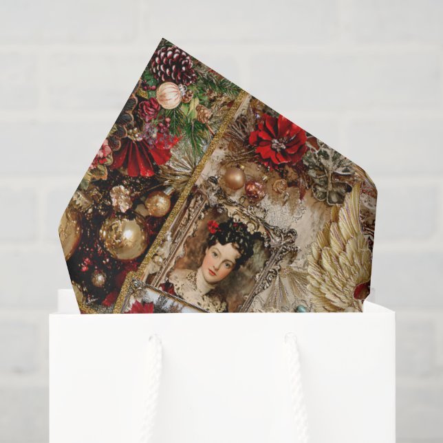 Elegant Ivory and Red Victorian Christmas Collage Seidenpapier (Geschenktüte)