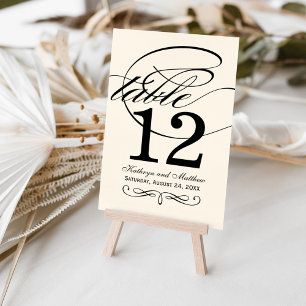 Elegant Ivory Black Calligraphy Wedding Monogram Tischnummer