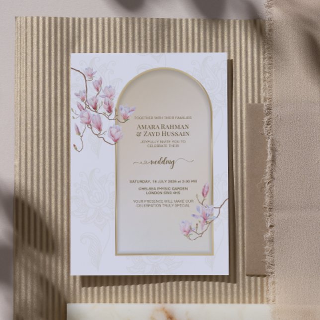 Elegant Ivory Blush Paisley Magnolia Wedding Einladung (Von Creator hochgeladen)