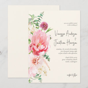 Elegant Ivory Blush Pink Blumenschrift Einladung