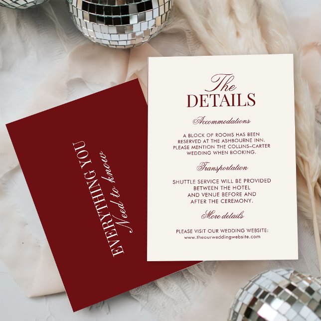 Elegant Ivory Burgundy Wedding  Begleitkarte (Von Creator hochgeladen)