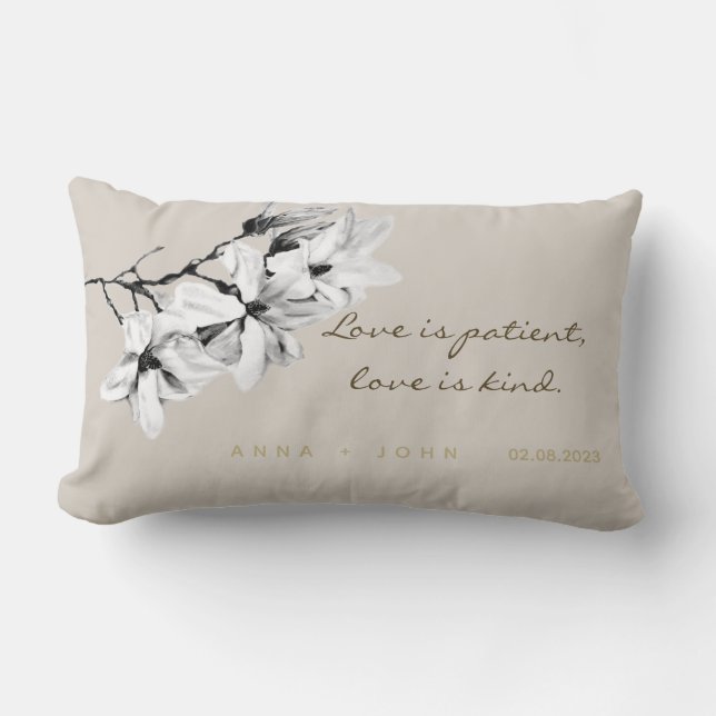 Elegant Ivory Champagne Magnolias Modernes Chic Lu Lendenkissen (Vorderseite)