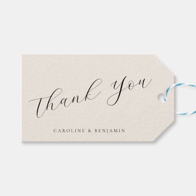 Elegant Ivory Cream Calligraphy Wedding Vielen Dan Geschenkanhänger (Vorderseite (Horizontal))
