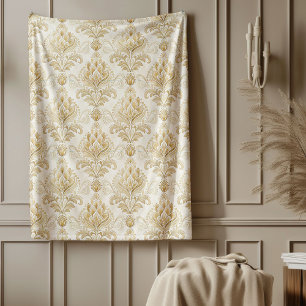 Elegant Ivory Damask Zeitlose Verzierte Muster Fleecedecke