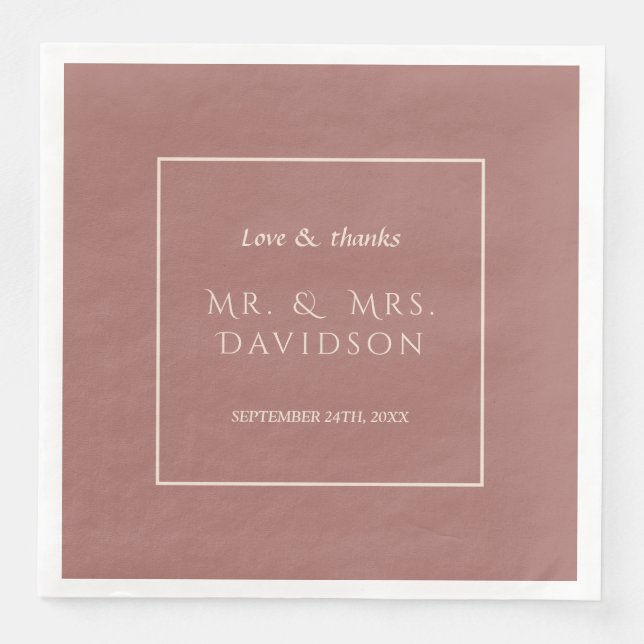Elegant Ivory Dark Peach Frame Typografy Wedding Serviette (Vorderseite)