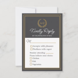 Elegant Ivory Faux Gold 3 Meal Choices Wedding  RSVP Karte