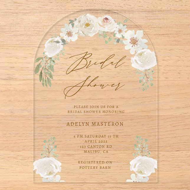 Elegant Ivory Floral Bridal Akryllische Einladung (Vorderseite)