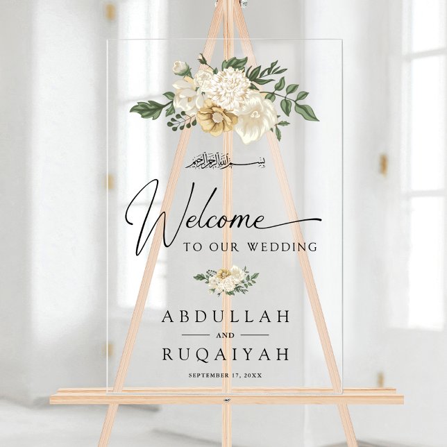 Elegant Ivory Floral Muslim Wedding Welcome Acrylschild (Von Creator hochgeladen)