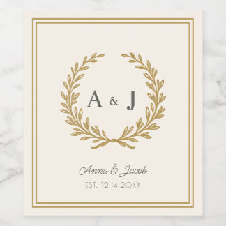 Elegant Ivory Floral Wappen Monogram Wedding Weinetikett