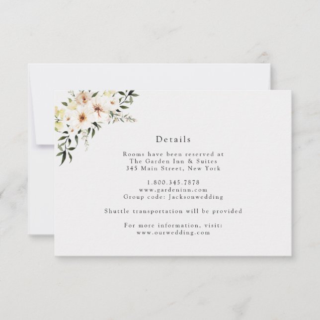 Elegant Ivory Florals and Greenery Details Card Einladung (Vorderseite)