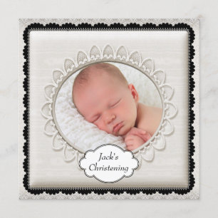 Elegant Ivory Foto Christening Einladung