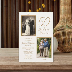 Elegant Ivory & Gold 50. Hochzeitstag Einladung