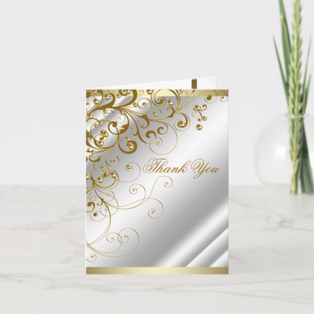 Elegant Ivory Gold Swirl Vielen Dank Dankeskarte (Vorderseite)