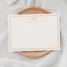 Elegant Ivory Gold Three Letter Monogram Mitteilungskarte