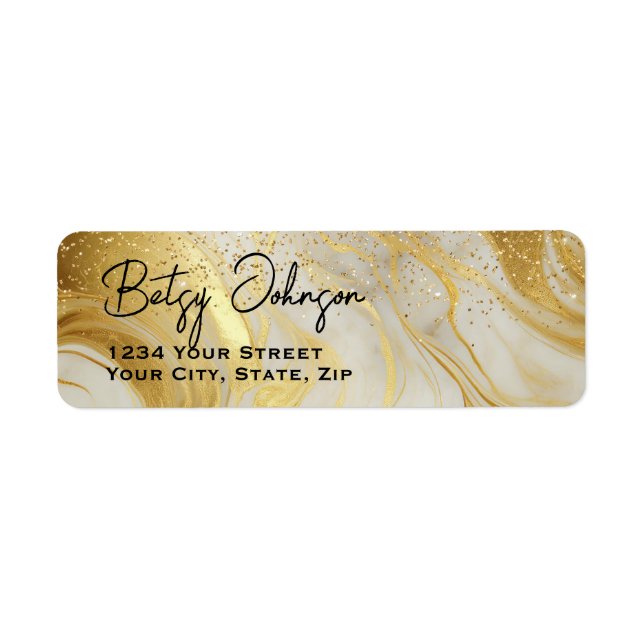 Elegant Ivory Marble & Gold Glitter Return Address (Vorne)