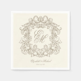 Elegant Ivory Monogram Crest Script Wedding Serviette