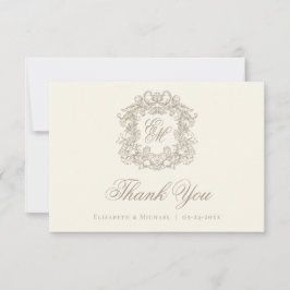 Elegant Ivory Monogram Crest Vintage Wedding  Dankeskarte