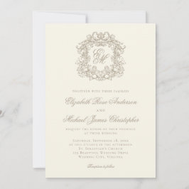 Elegant Ivory Monogram Crest Wedding Einladung