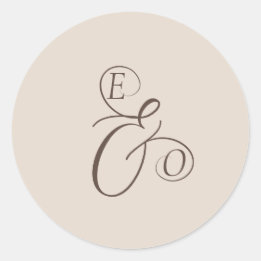 Elegant Ivory Monogram Muted brown Wedding Runder Aufkleber