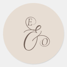 Elegant Ivory Monogram Muted brown Wedding Runder Aufkleber