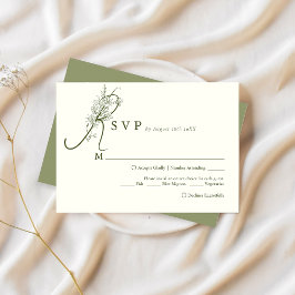 Elegant Ivory Moss Floral Menu Choice Wedding Rsvp Begleitkarte
