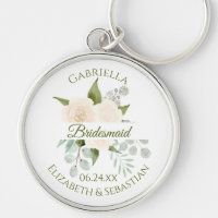 Elegant Ivory Peach Rose Bridesmaid Wedding Keych