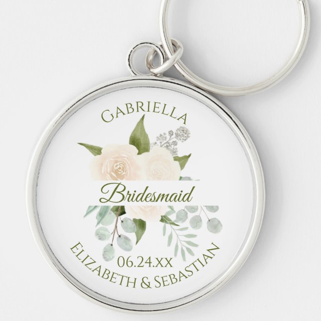 Elegant Ivory Peach Rose Bridesmaid Wedding Keych Schlüsselanhänger (Vorne)