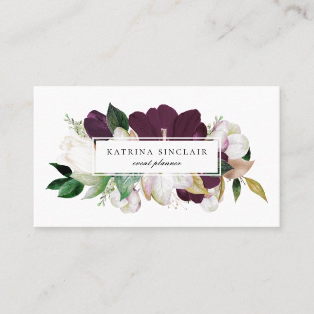 Elegant Ivory Plum Lila Floral Visitenkarte (Vorderseite)