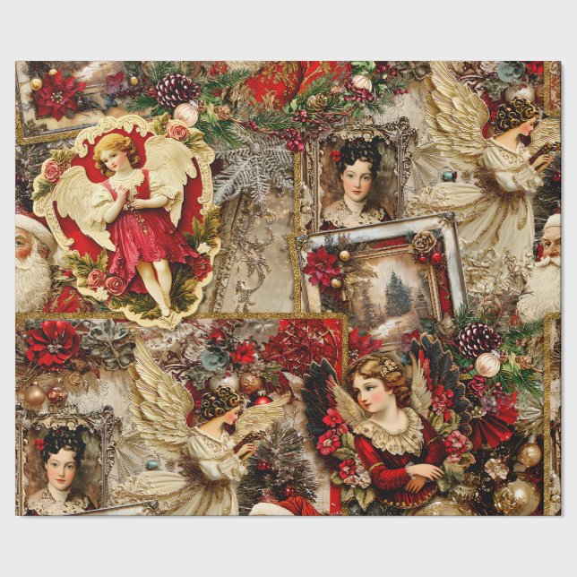 Elegant Ivory & Red Viktorianisch Xmas Große Größe Geschenkpapier (Saum)