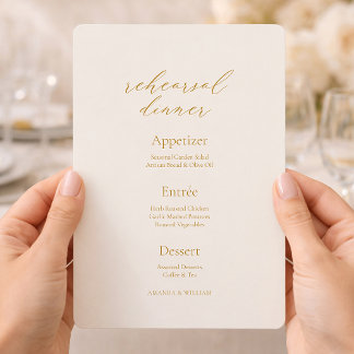 Elegant Ivory Rehearsal Dinner Menu Card Einladung