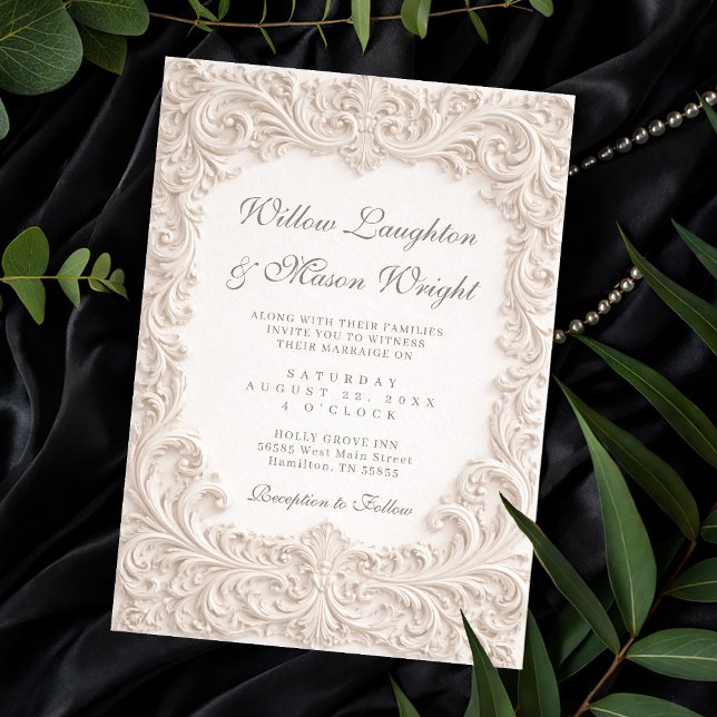 Elegant Ivory Rococo Scroll Wedding Invitation Einladung (Elegant Ivory Rococo Scroll Wedding Invitation)