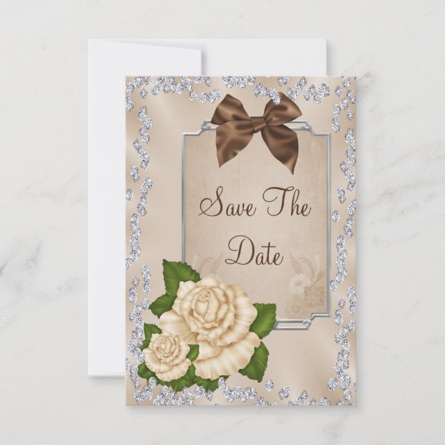Elegant Ivory Rose & Bows 50. Save the Date (Vorderseite)