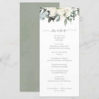 Elegant Ivory Sage Blumengrün Hochzeitsmenü Menükarte
