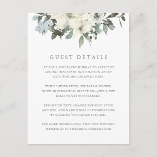 Elegant Ivory Sage Floral Wedding Guest Details Begleitkarte