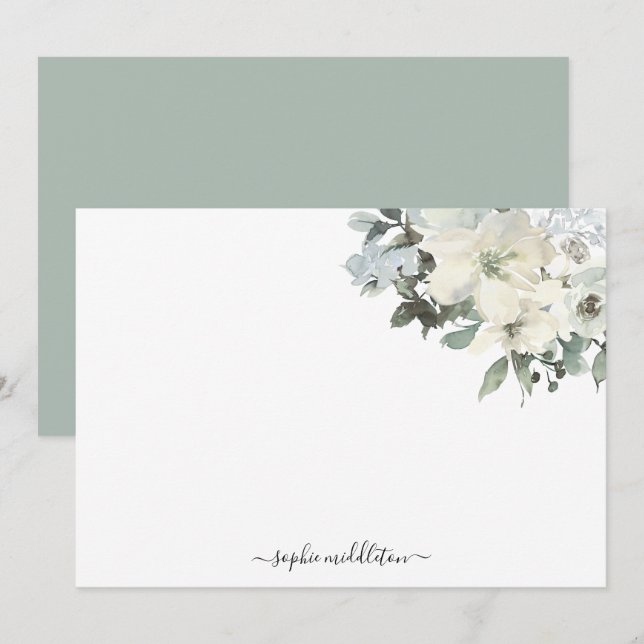 Elegant Ivory Sage Wasserfarben Mitteilungskarte (Vorne/Hinten)