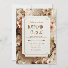 Elegant Ivory Sakura Floral Gilded Ticket Wedding