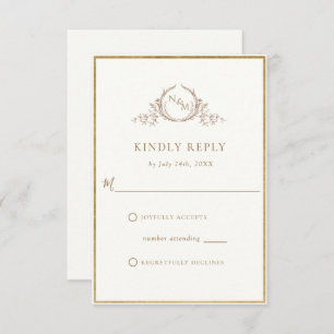 Elegant Ivory und Gold Monogram Wedding RSVP