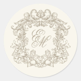 Elegant Ivory Vintage Monogram Crest Wedding Runder Aufkleber