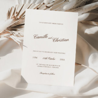 Elegant Ivory & Warm Brown Calligraphy Wedding Einladung