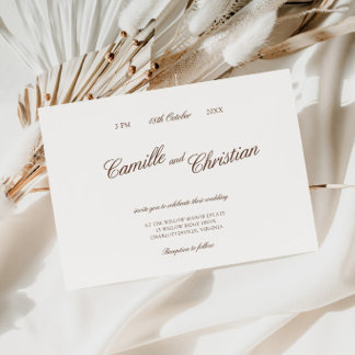 Elegant Ivory & Warm Brown Calligraphy Wedding Einladung