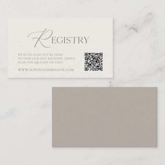 Elegant Ivory Wedding Registry Card with QR Code Begleitkarte (Vorne/Hinten)