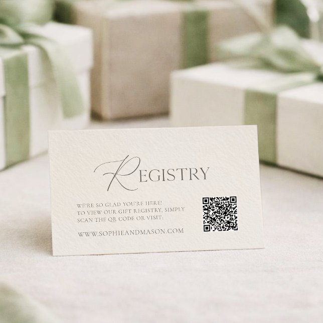 Elegant Ivory Wedding Registry Card with QR Code Begleitkarte (Von Creator hochgeladen)